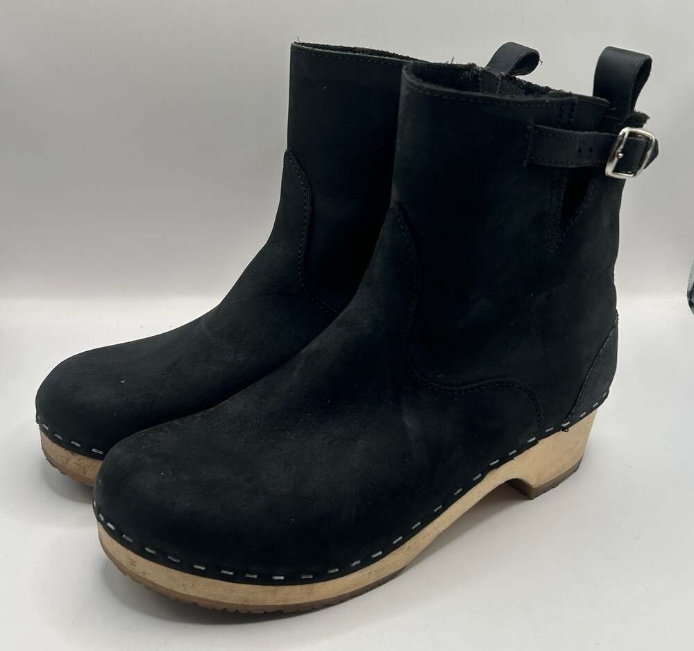 Sandgrens New York Low Heel Clog Boots in Black Leather - Picture 4 of 6